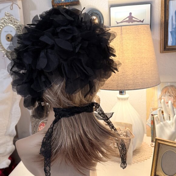 1960's Floral Nylon petal scarf in Sheer Black - Picture 8 of 14